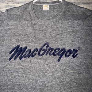 Vintage 80's MacGregor Single Stitch Graphic Grey T-Shirt Mens Large Crop Top